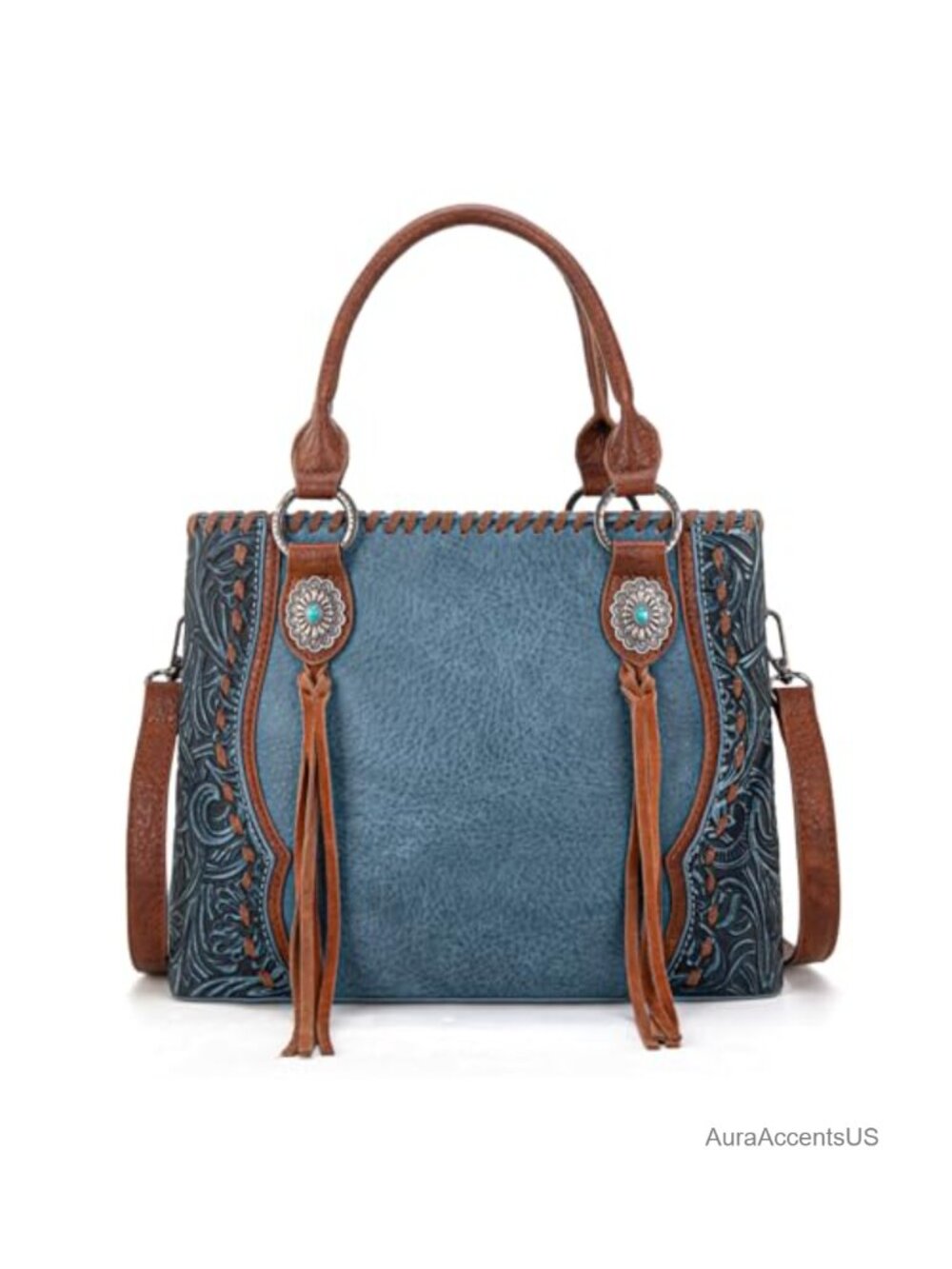 Trinity Ranch Western Floral Tooled Leather Tote Bag Crossbody